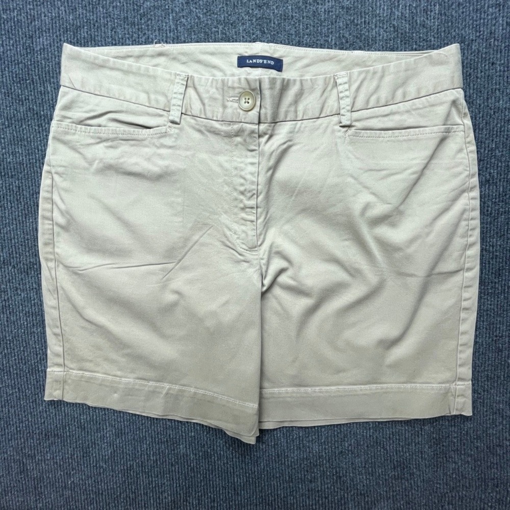 Lands' End Chino Shorts Tan Khaki Size 12 Fit 2 Cotton Stretch Preppy Summer VTG